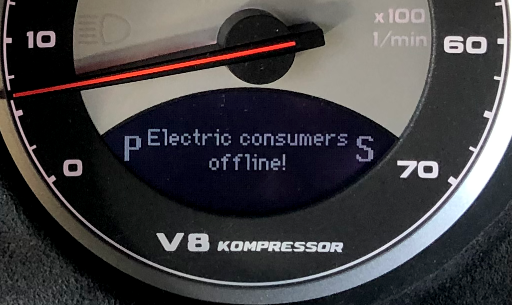 Display showing electrical consumers offline