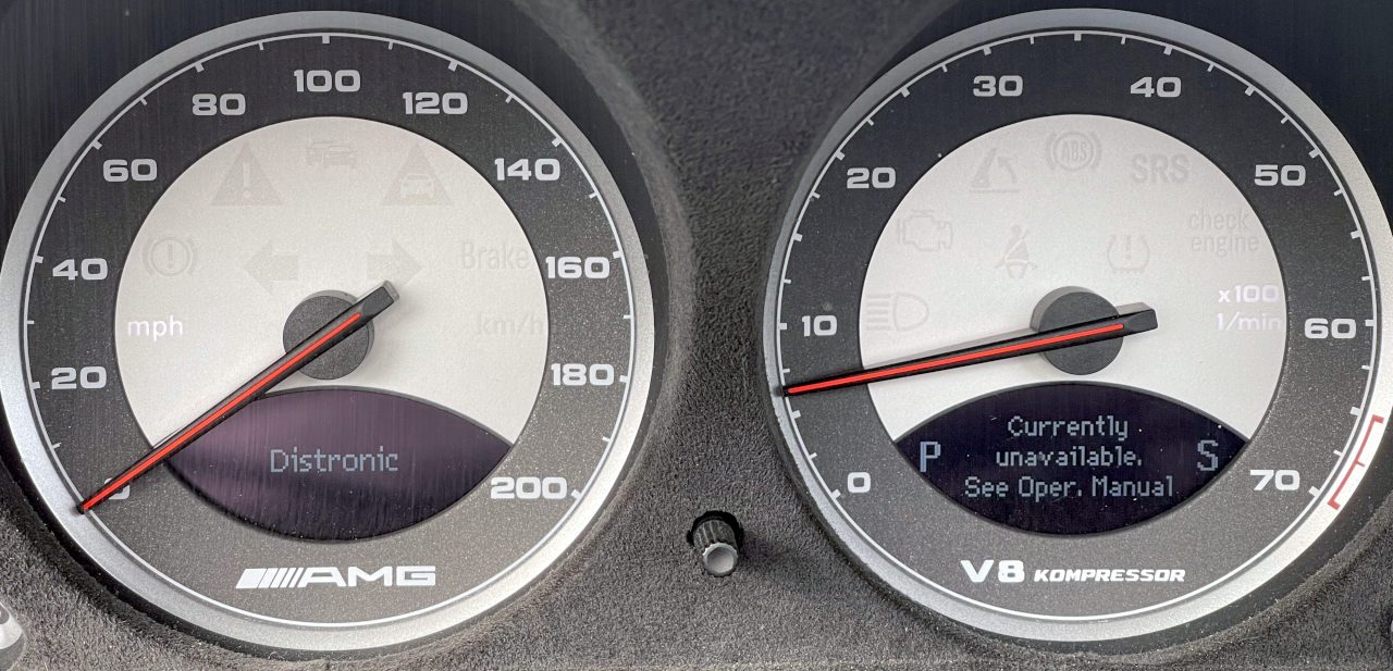 Dash error message for the Distronic system saying it is currently unavailable and to see the owner’s manual